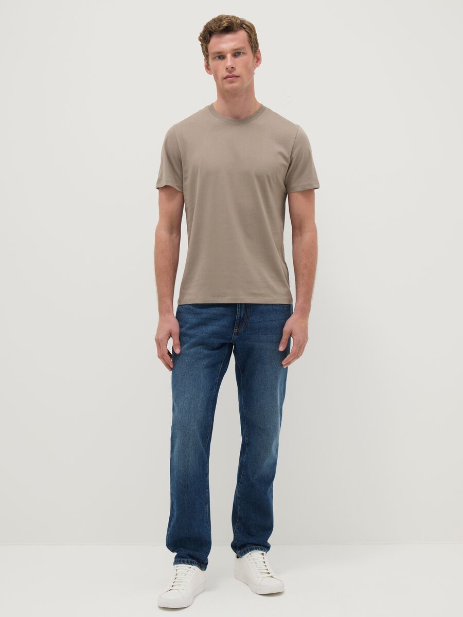 Beige T-shirt in pure cotton regular fit_1