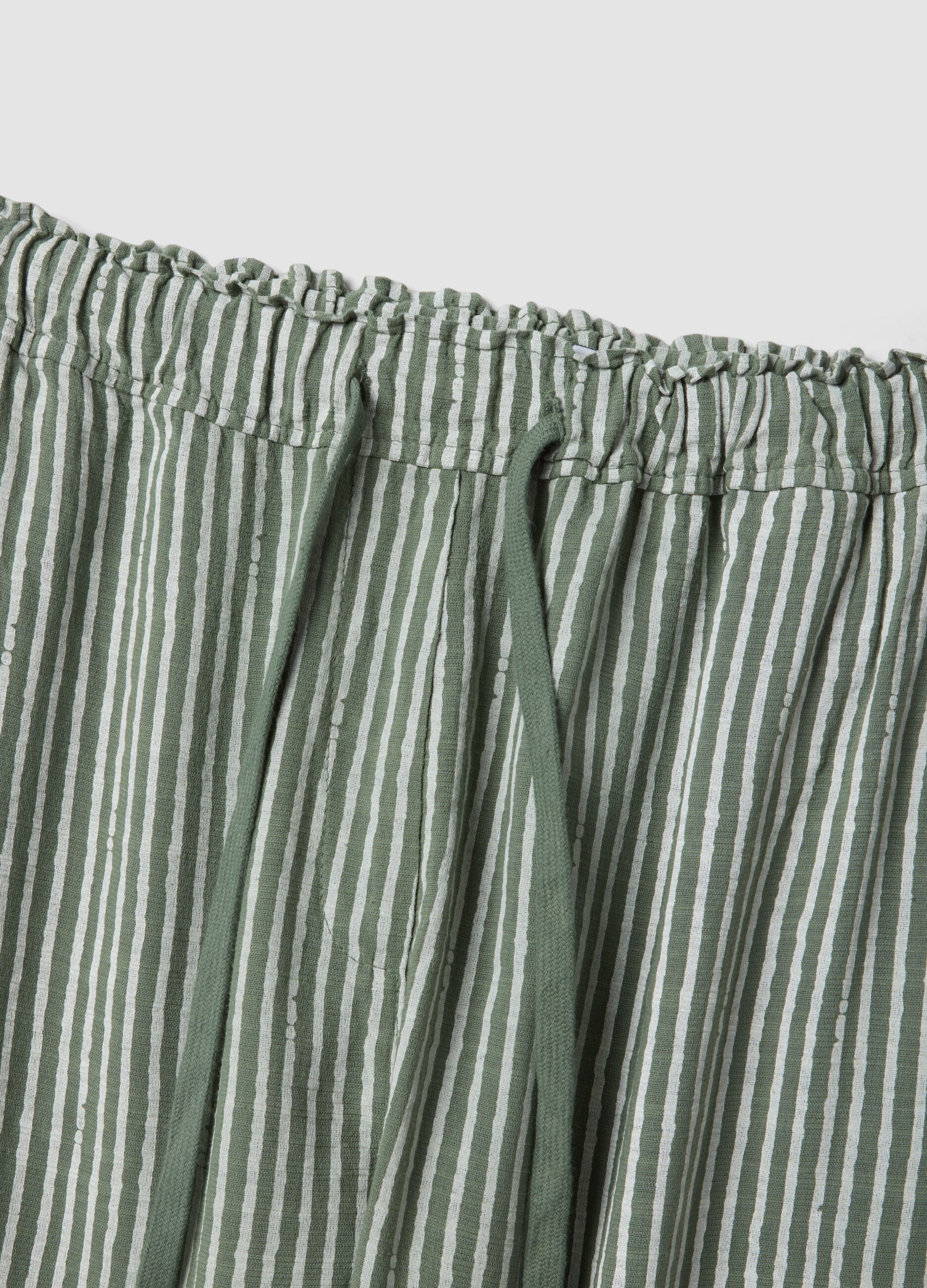 Green pure cotton striped regular-fit trousers