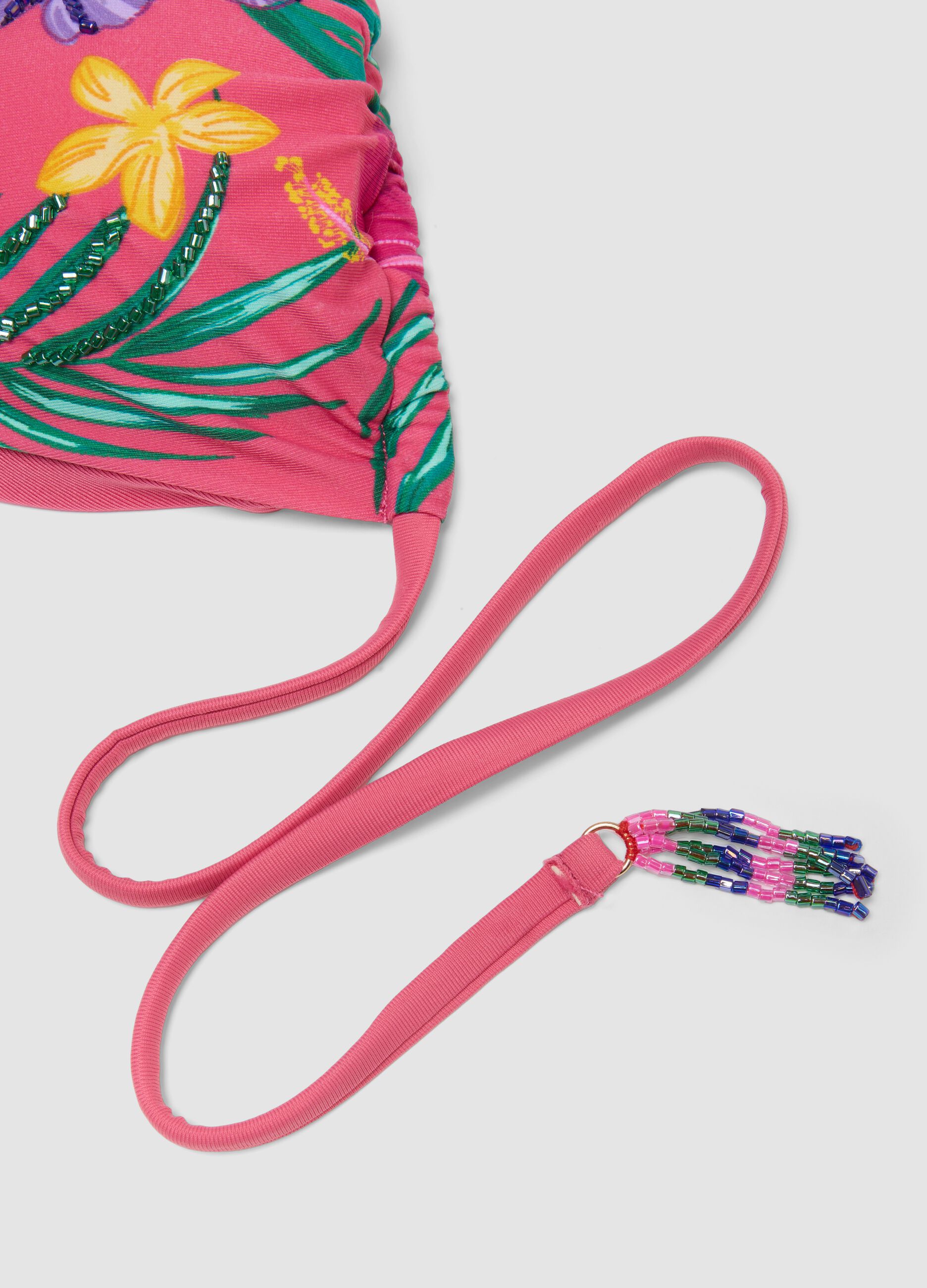 Pink triangle bikini top in stretch fabric