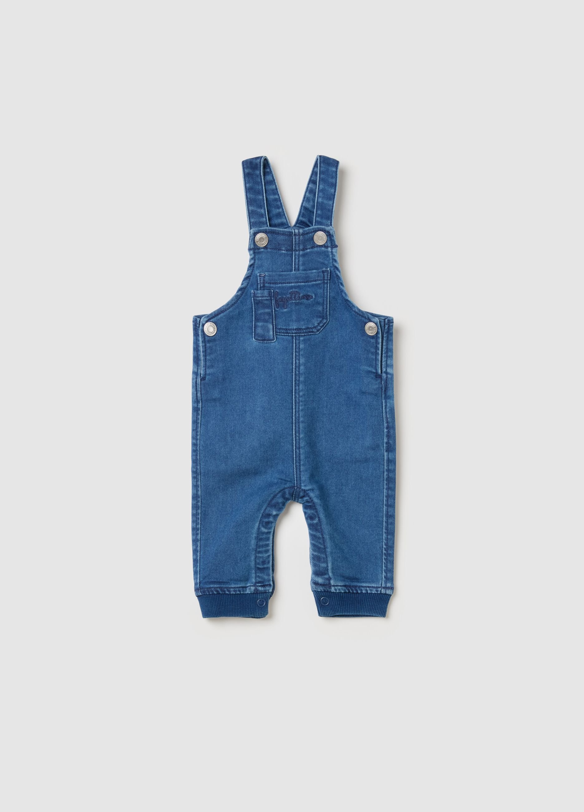 French Terry denim dungarees with pocket