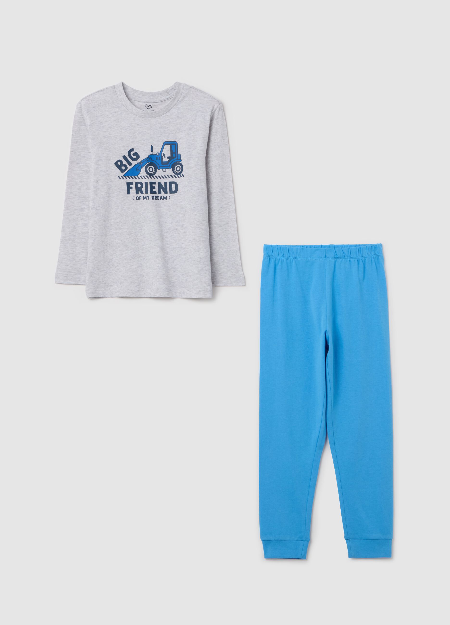"BIG FRIEND (of my dream)" pyjamas with bulldozer print