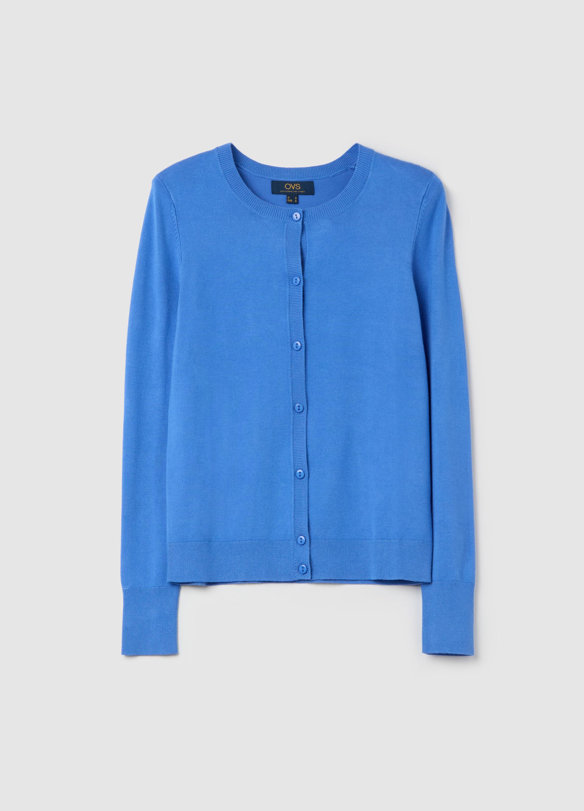 Solid colour cardigan with round neck