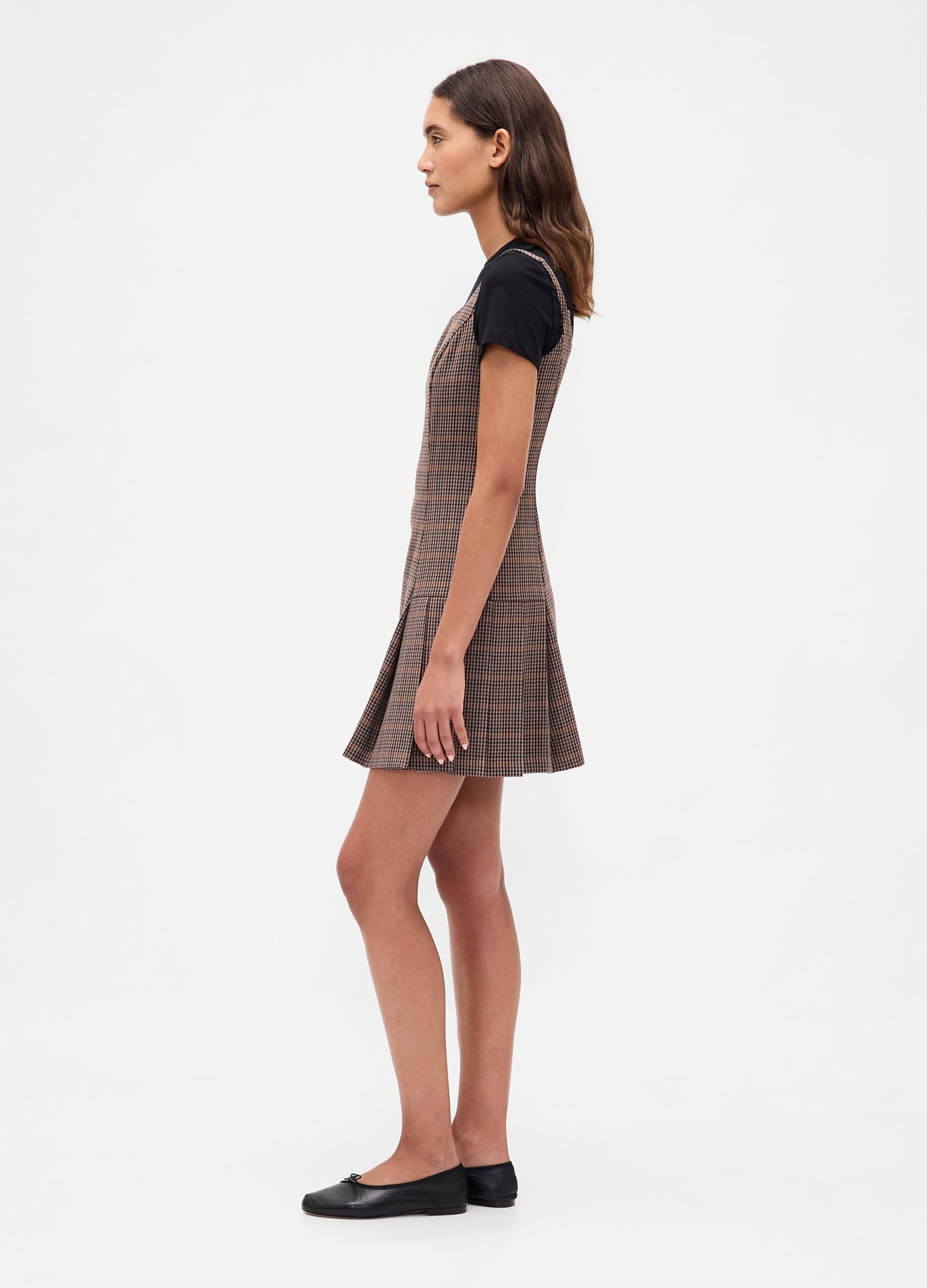 Brown plaid dress with check detailing