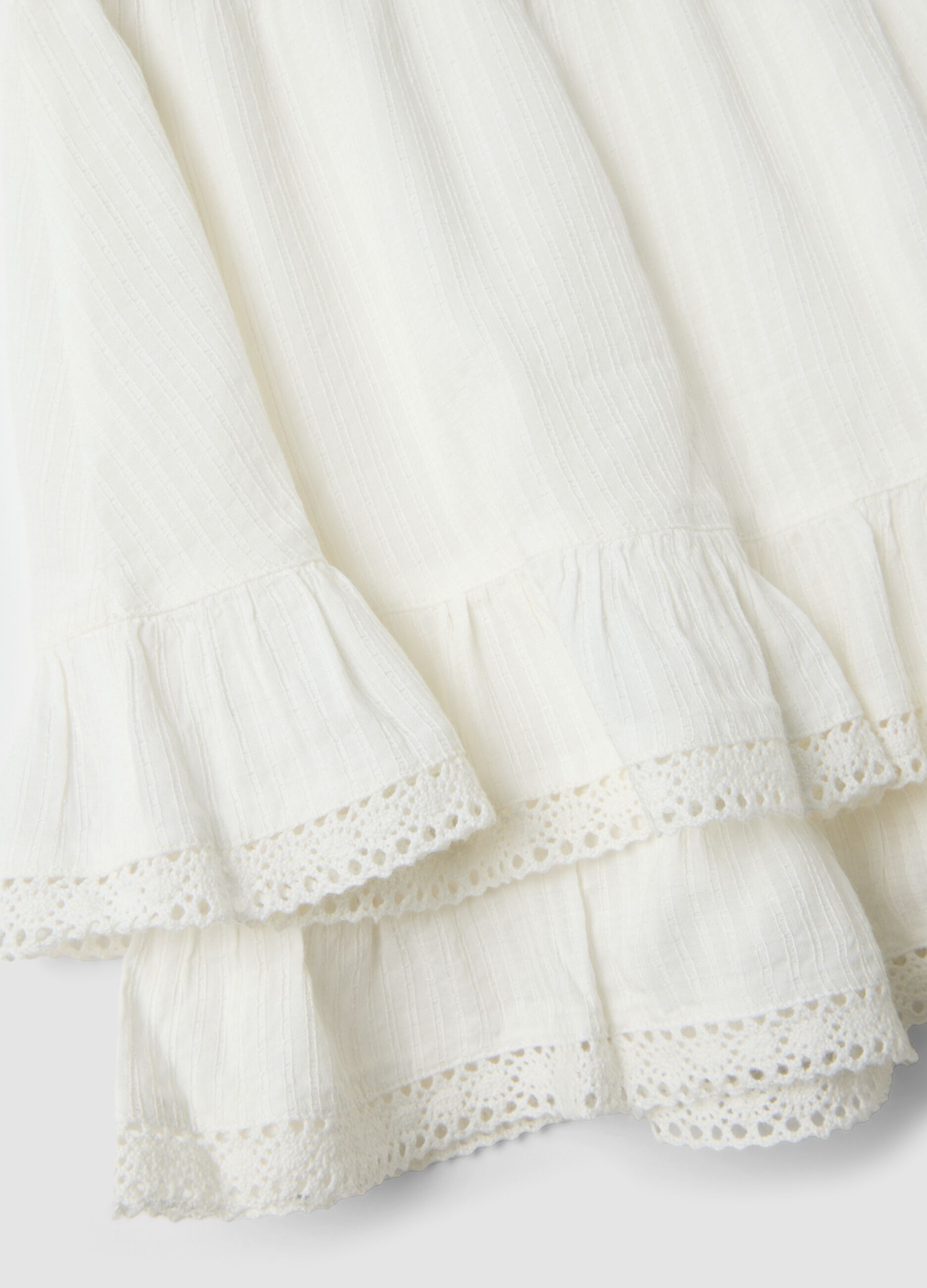 White cotton-viscose blend mini skirt with ruffles