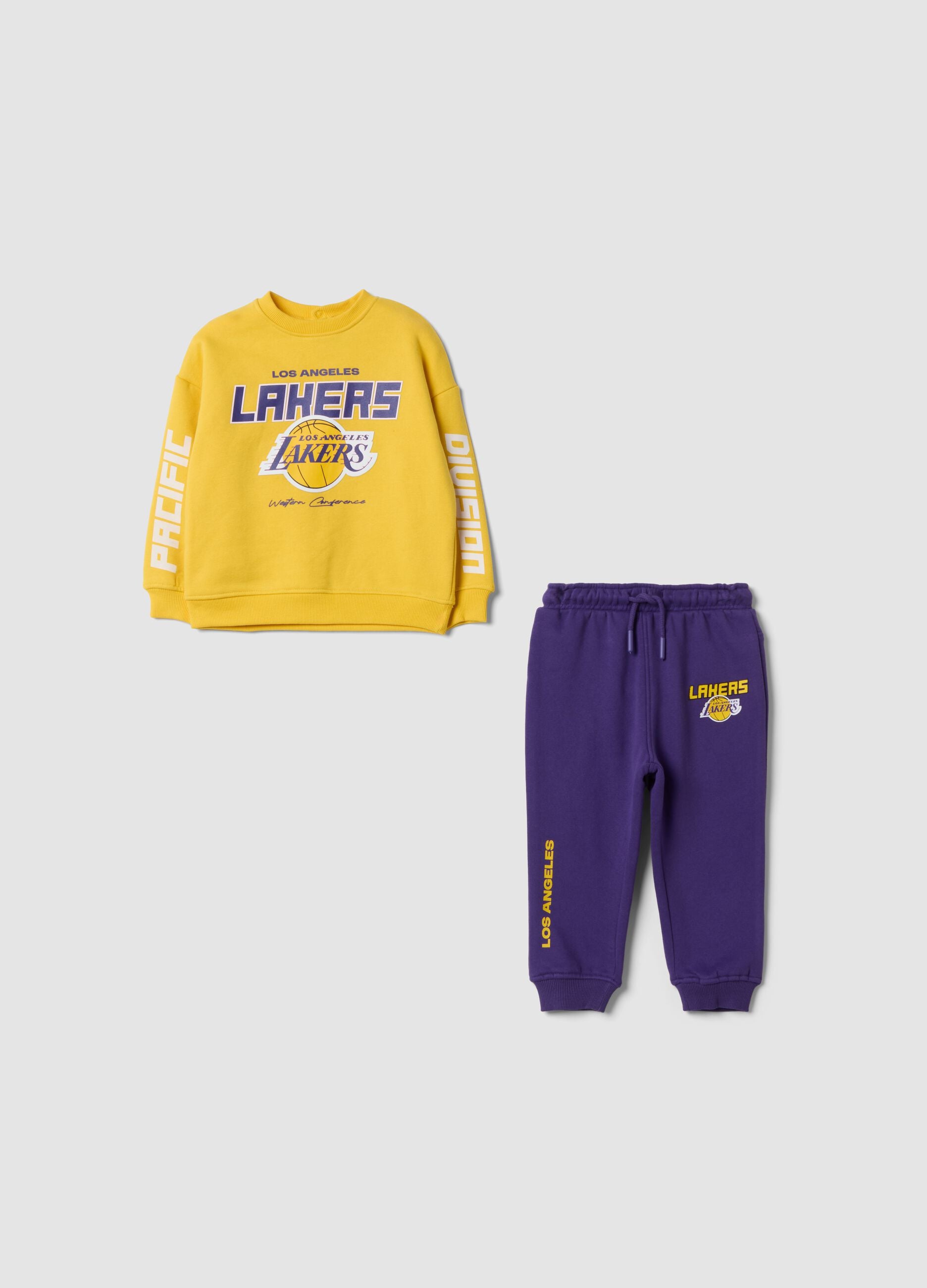Completo jogging giallo in misto cotone con stampa Lakers over fit