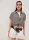 Camicia crop a quadretti multicolor in cotone elasticizzato_0
