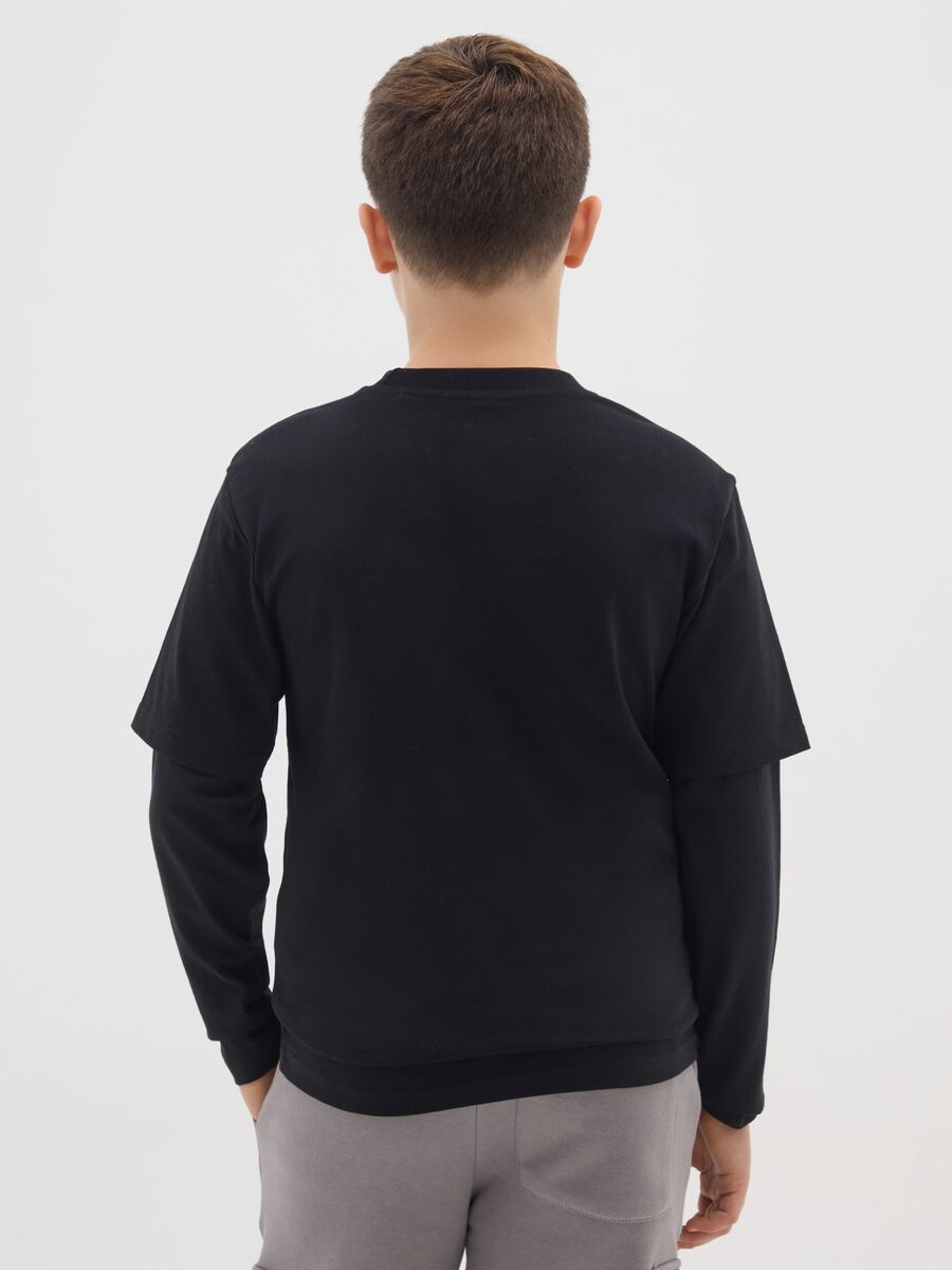 Black long-sleeved pure cotton T-shirt_1