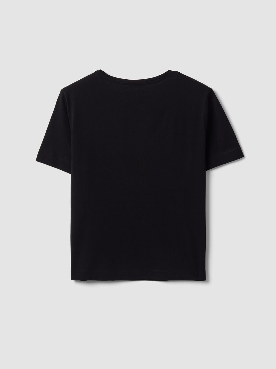 T-shirt nera in puro cotone con stampa floreale regular fit_6