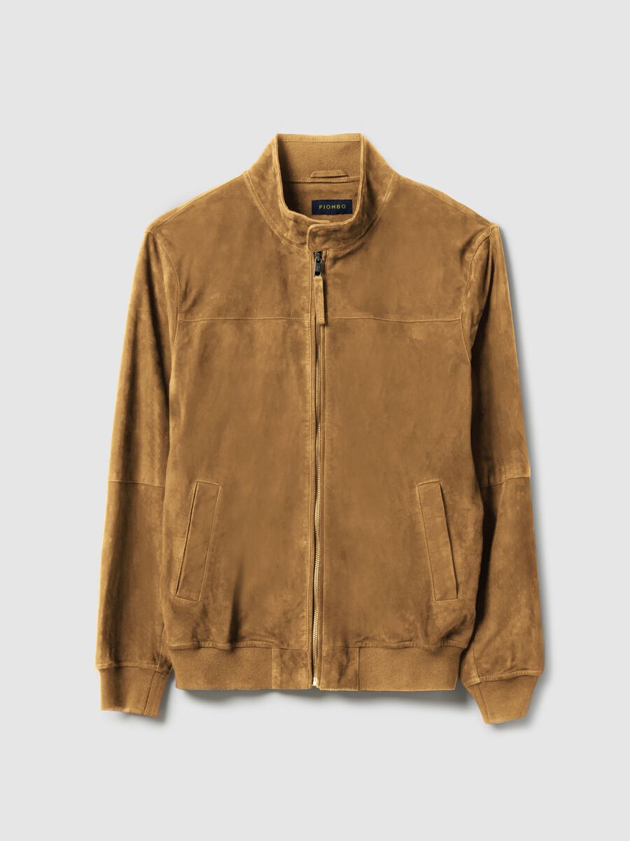 Beige Genuine Leather Jacket Regular Fit with Zip_0