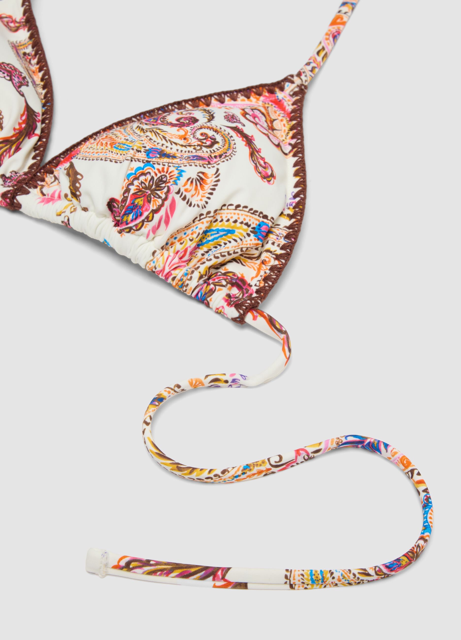 Multicolour paisley stretch-fabric bikini top