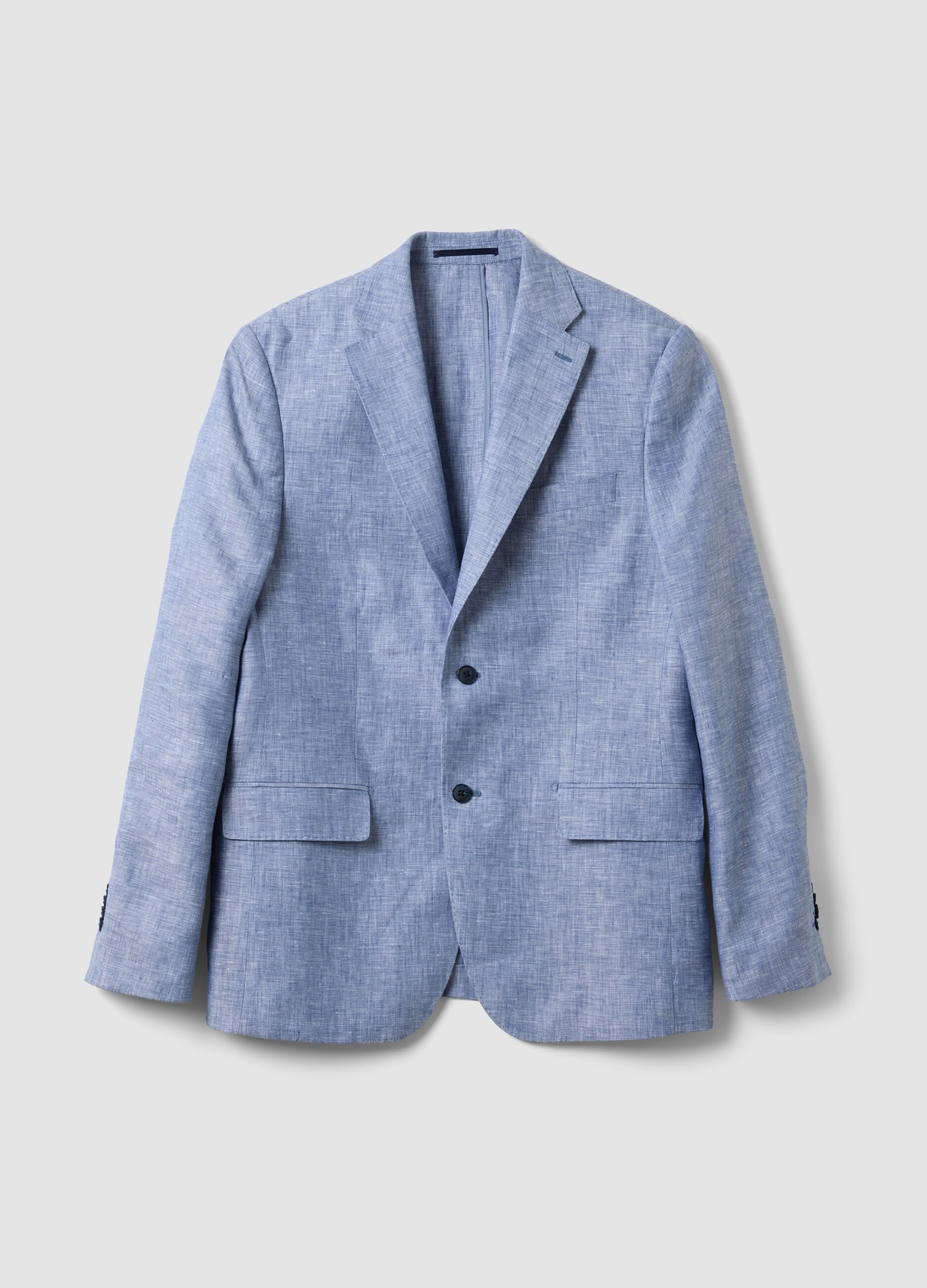 Sky-blue pure linen blazer