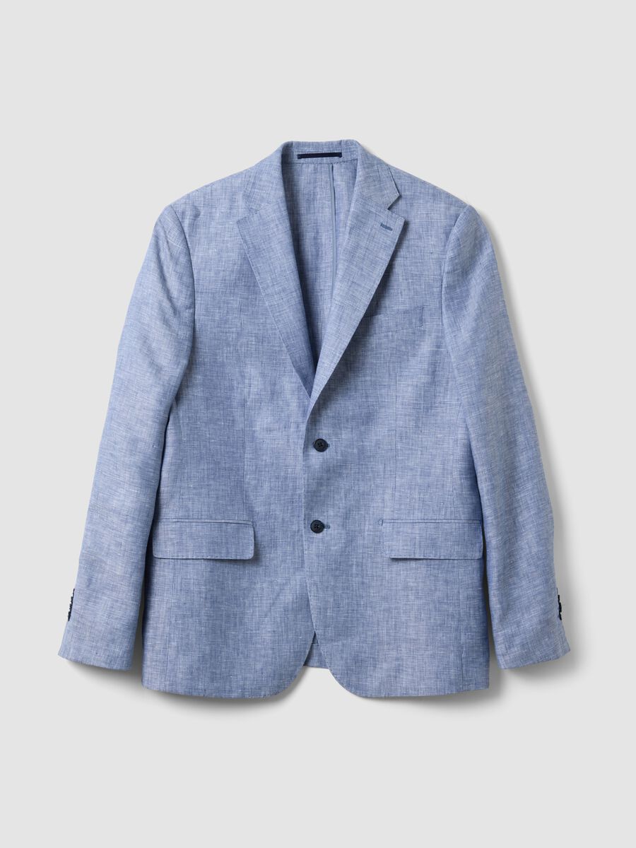 Sky-blue pure linen blazer_0