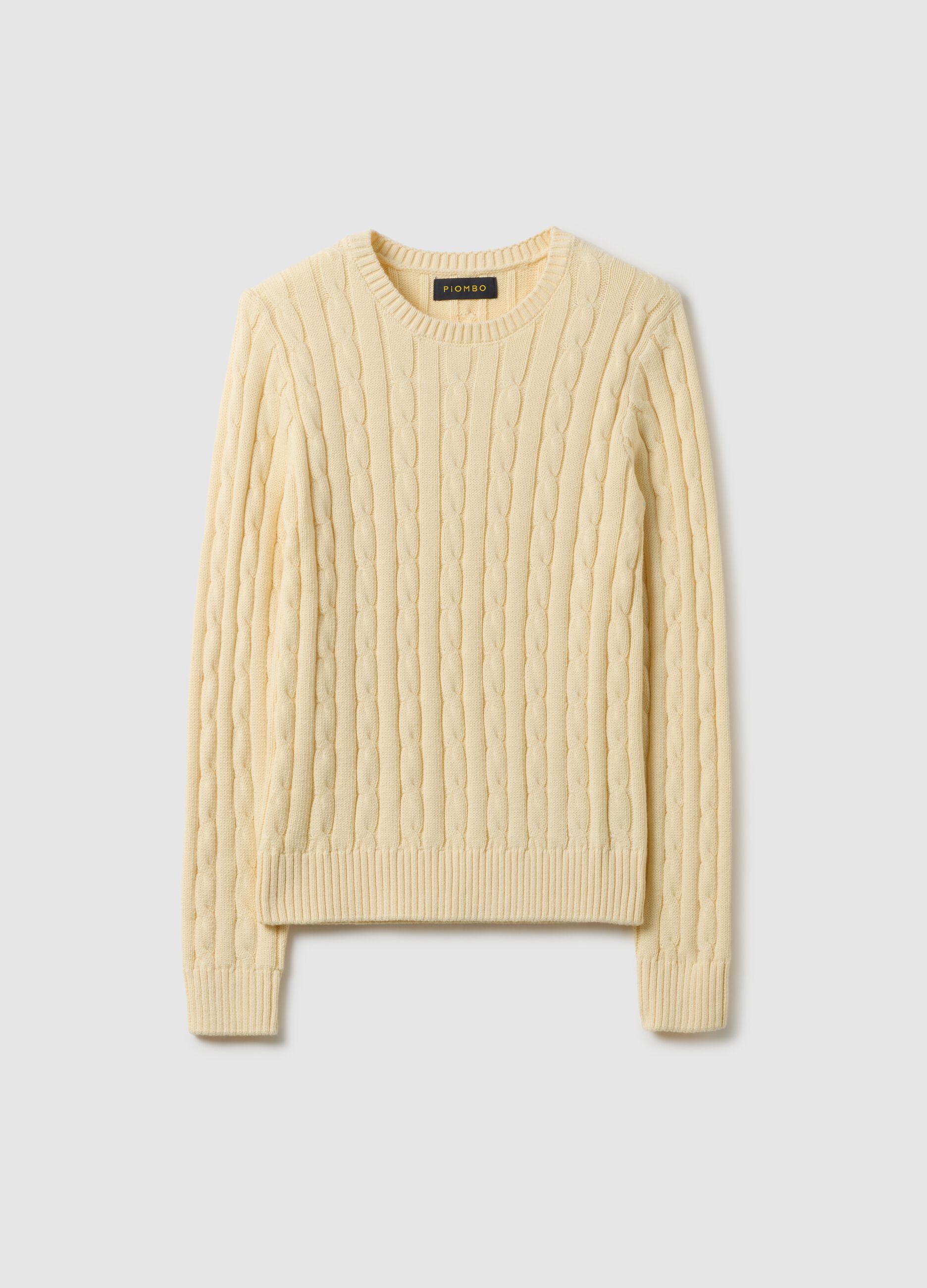 Yellow pure cotton regular fit cable knit jumper