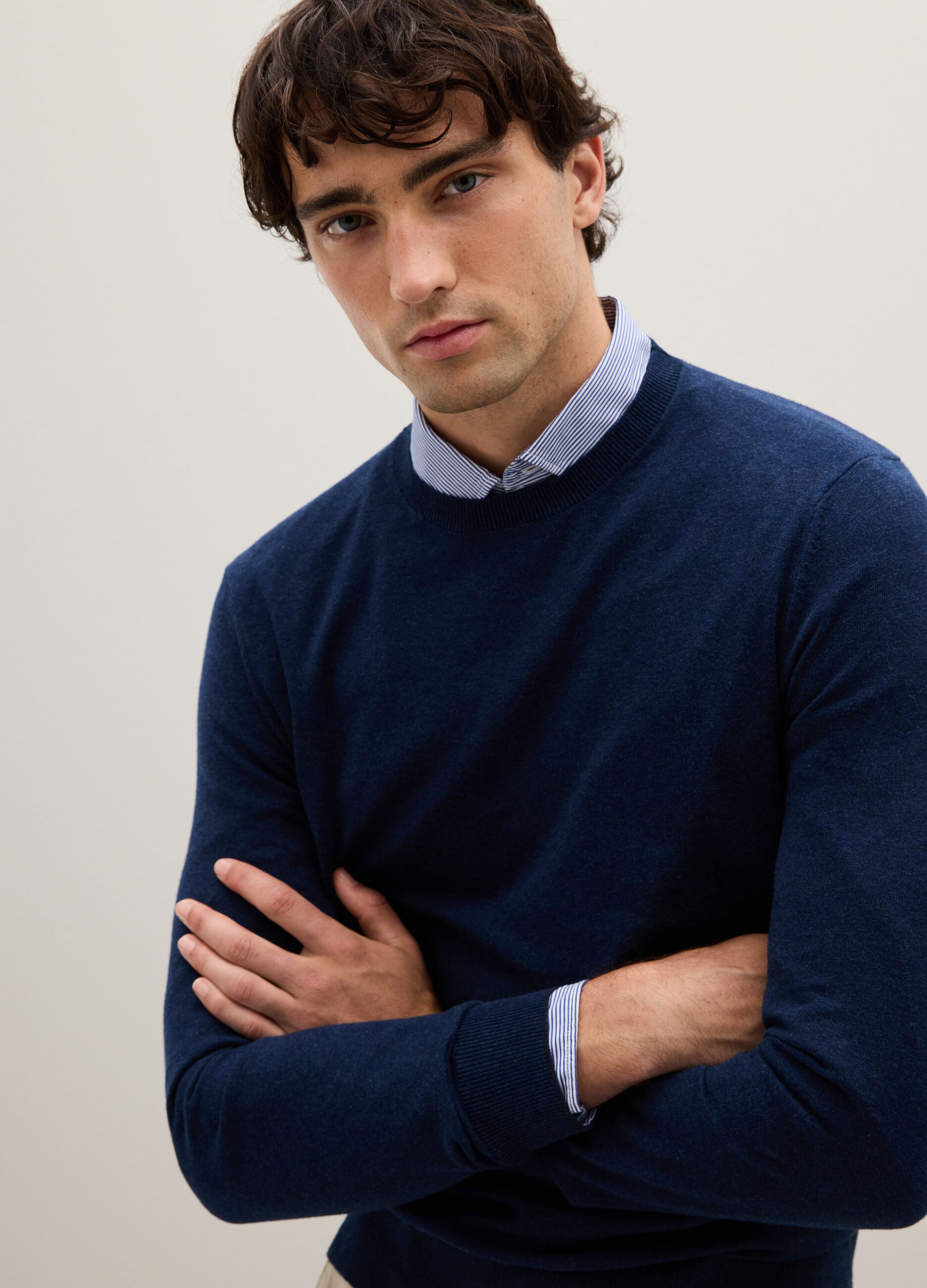 Blue jumper in cotton and polyamide blend