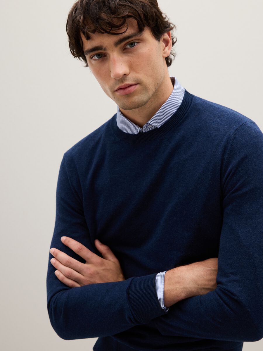 Blue jumper in cotton and polyamide blend_0
