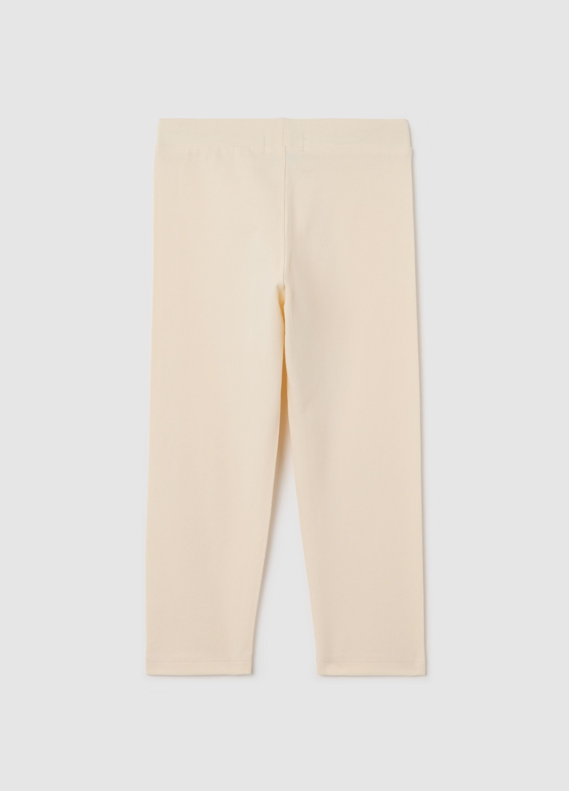 Beige three-quarter leggings in stretch cotton with diamantés