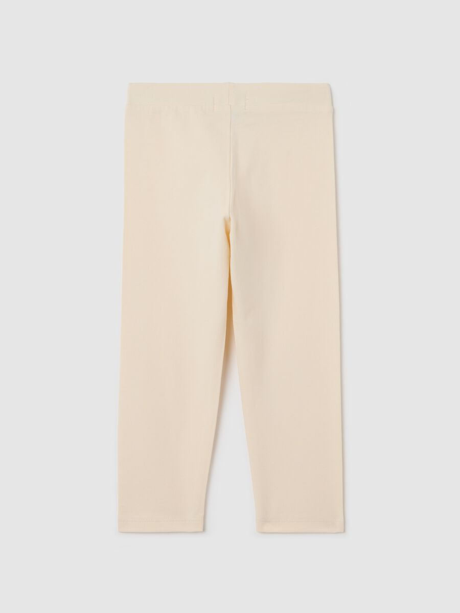 Beige three-quarter leggings in stretch cotton with diamantés_1