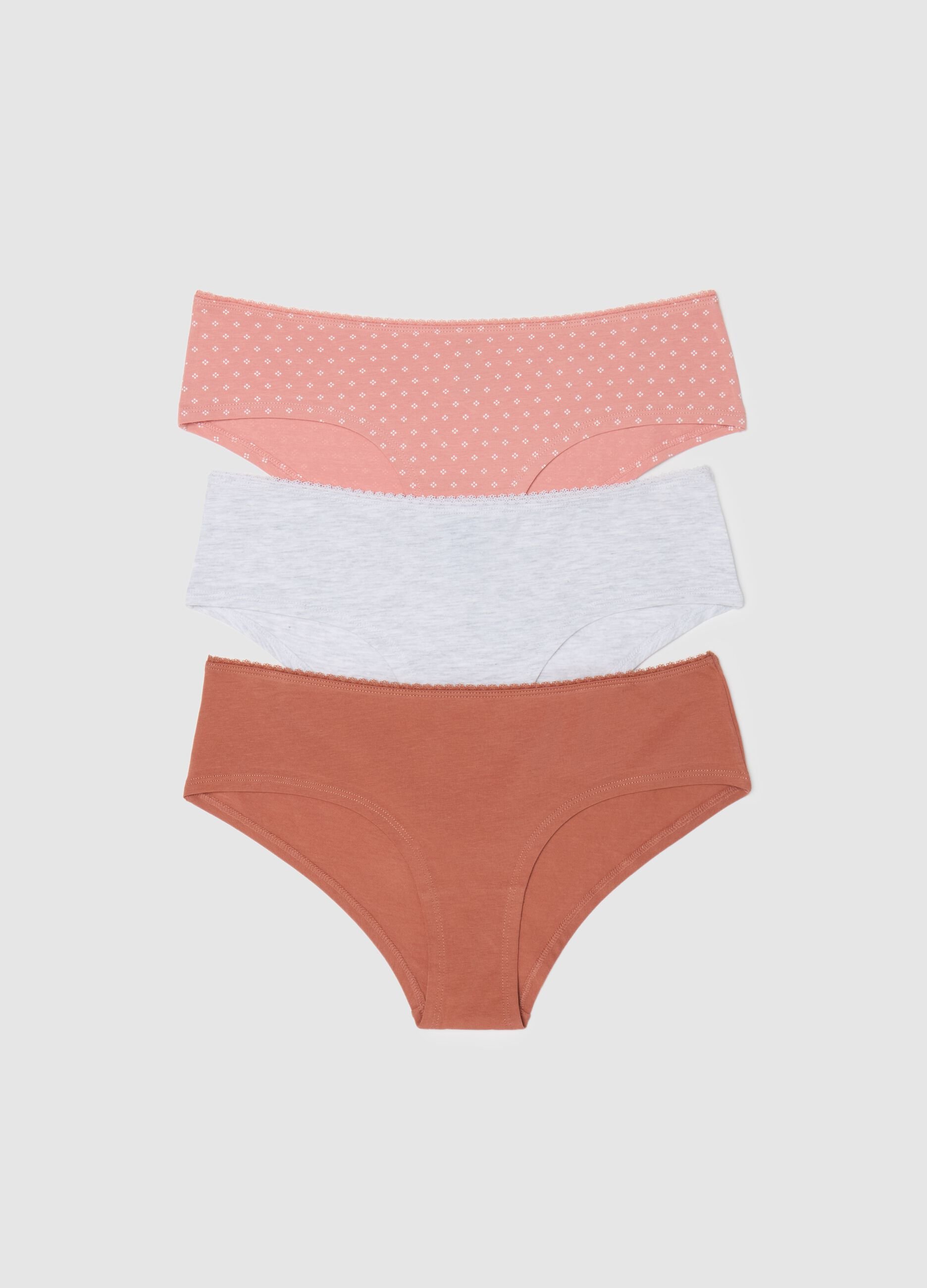 Three-pack French knickers with lace