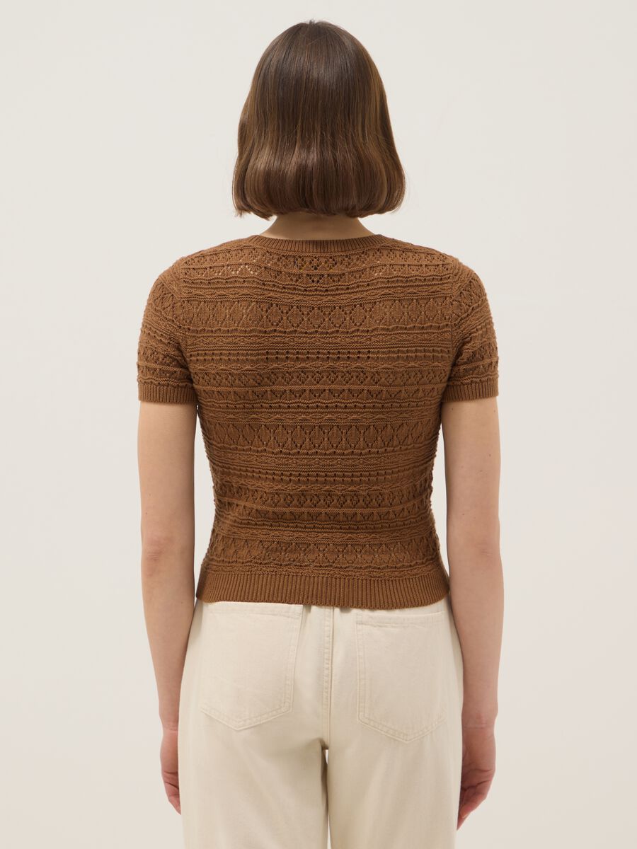 Brown pure cotton regular fit knitted sweater_2