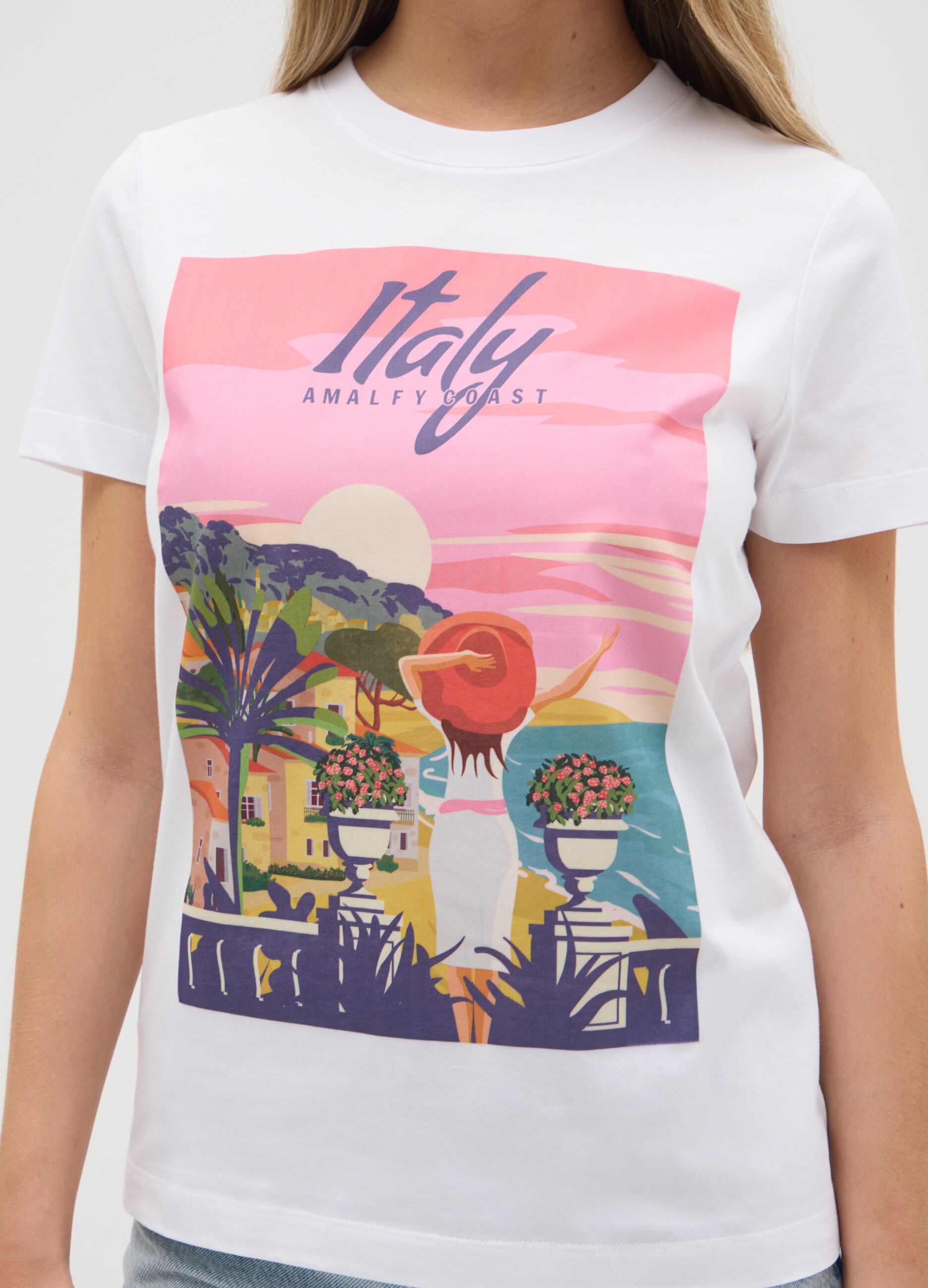 Women's white pure cotton t-shirt regular fit