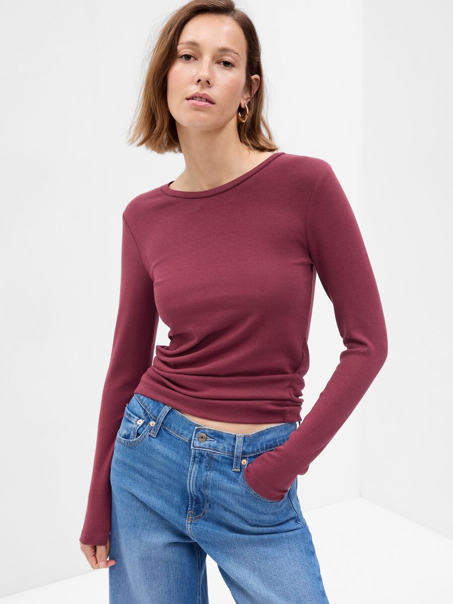 T-shirt a maniche lunghe in cotone e modal_0