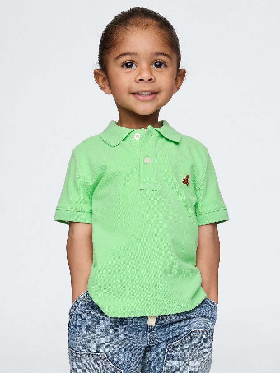 Cotton polo shirt with embroidered teddy bear_0