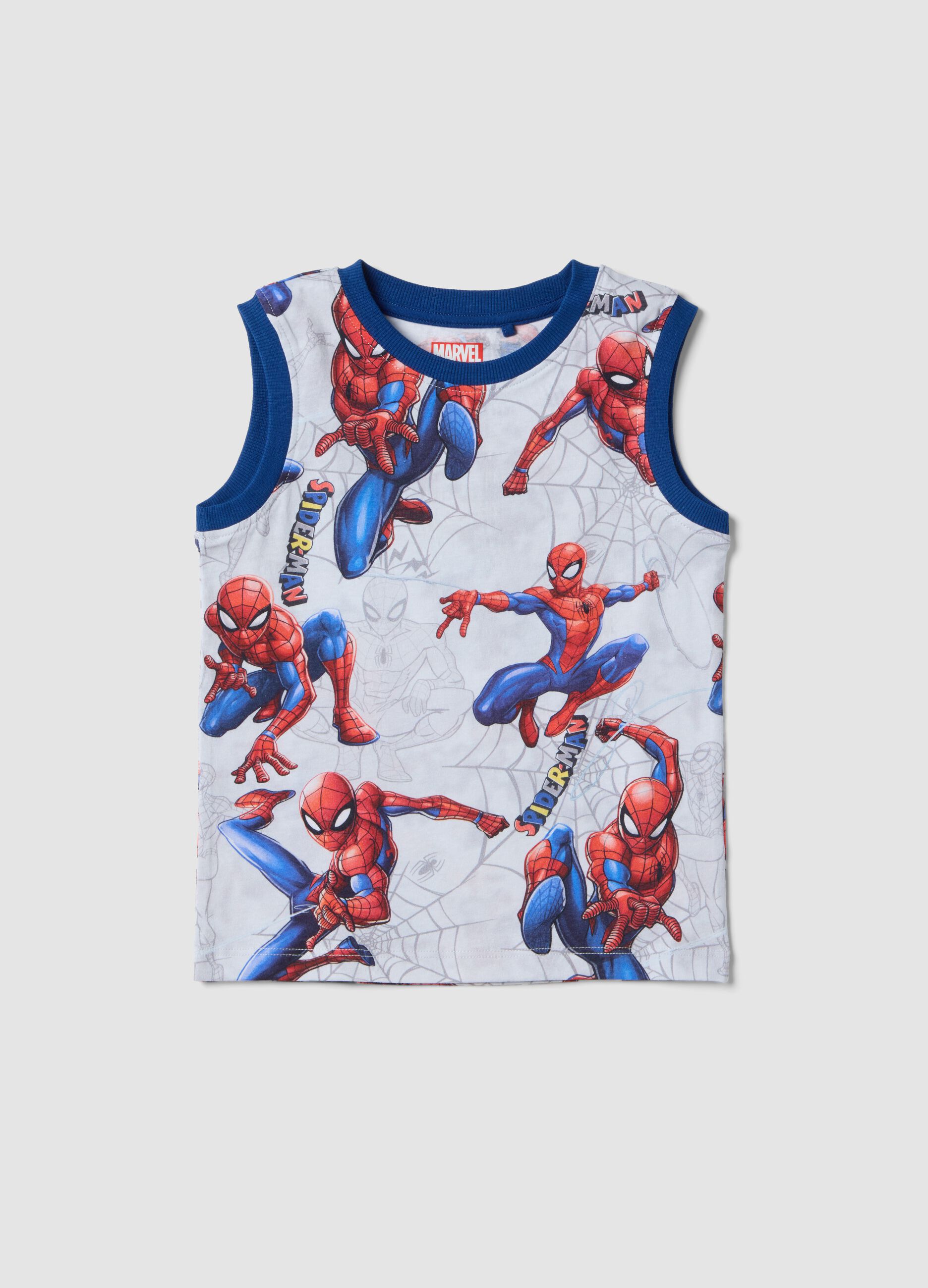Canottiera in puro cotone multicolor da bambino con stampe Spiderman