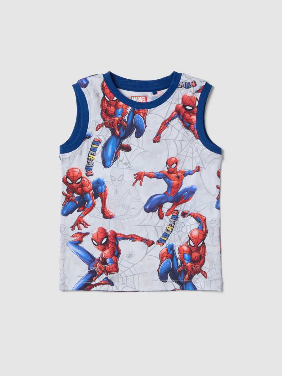 Canottiera in puro cotone multicolor da bambino con stampe Spiderman_0