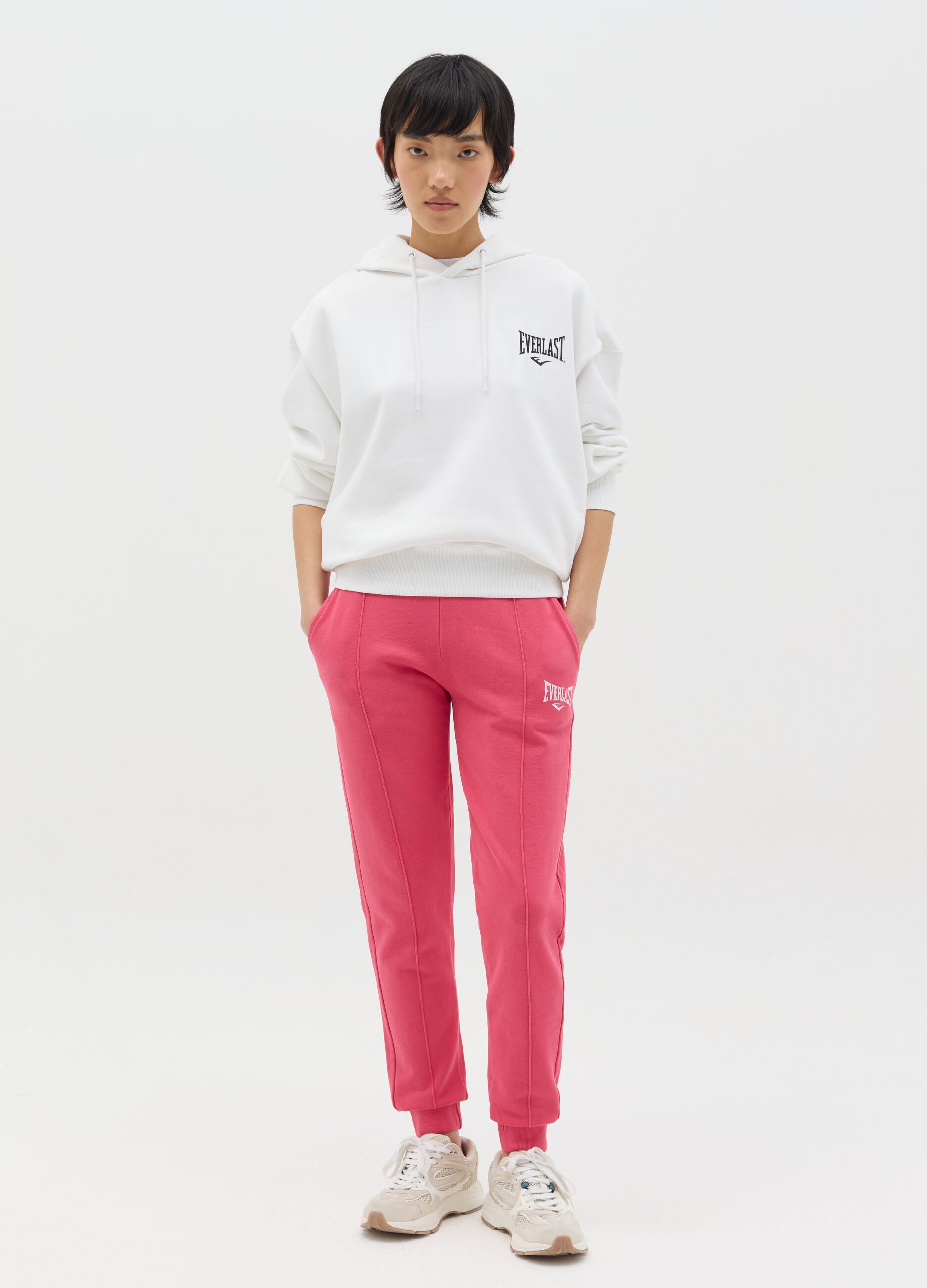 Fuchsia joggers with elasticated edging and logo print
