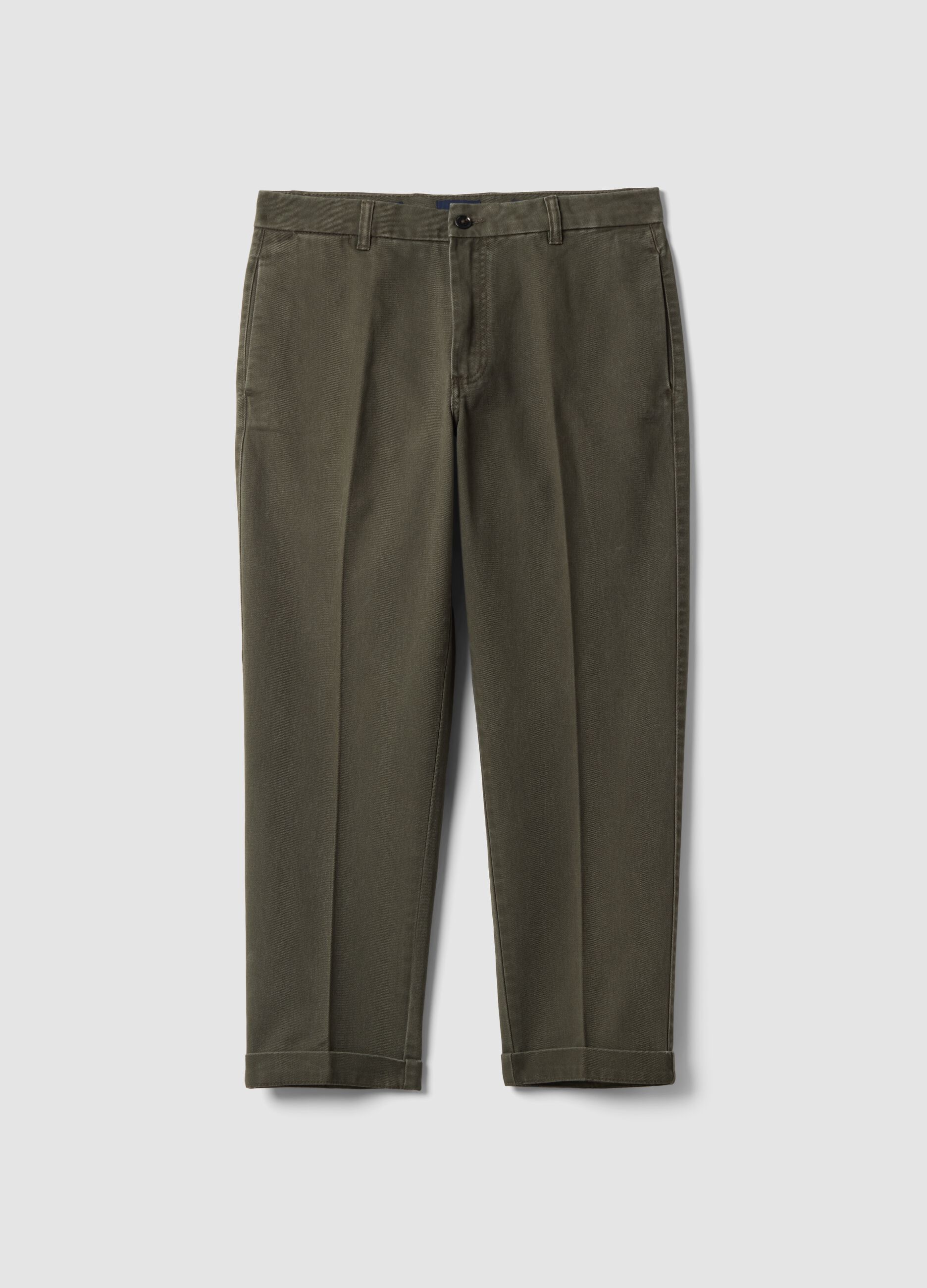 Green pure cotton carrot-fit chino trousers