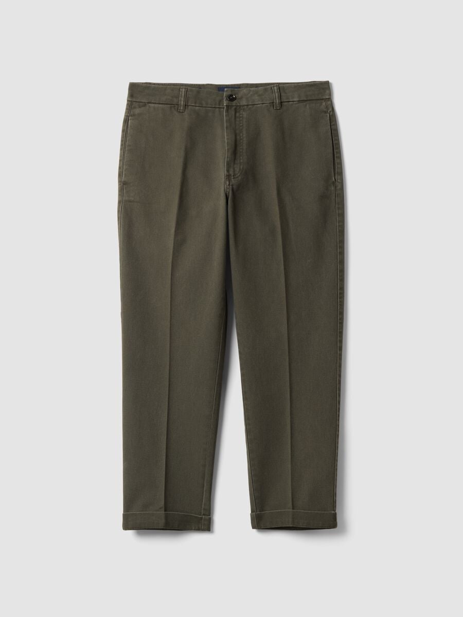 Green pure cotton carrot-fit chino trousers_0