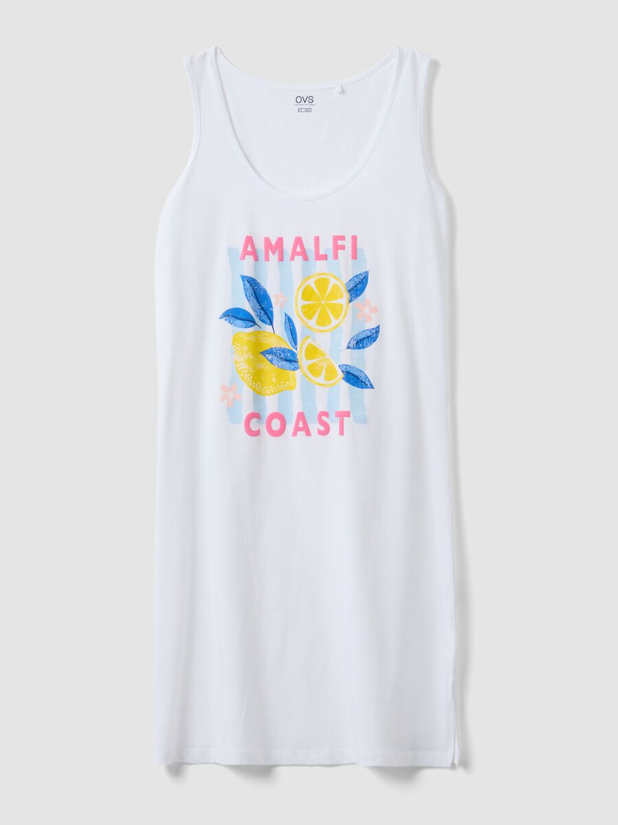 Sleeveless white pure cotton nightdress with print_4
