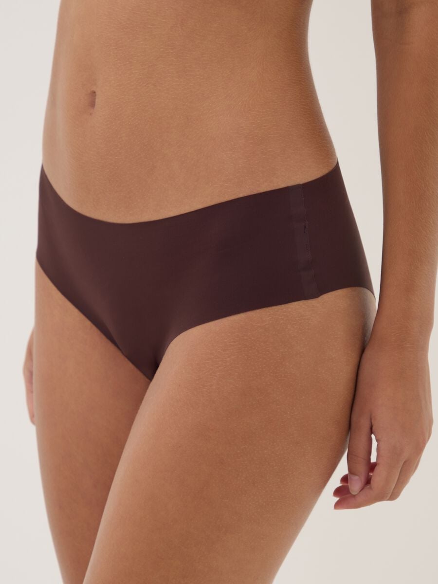Slip hipster marrone in microfibra elasticizzata con vita regular_3