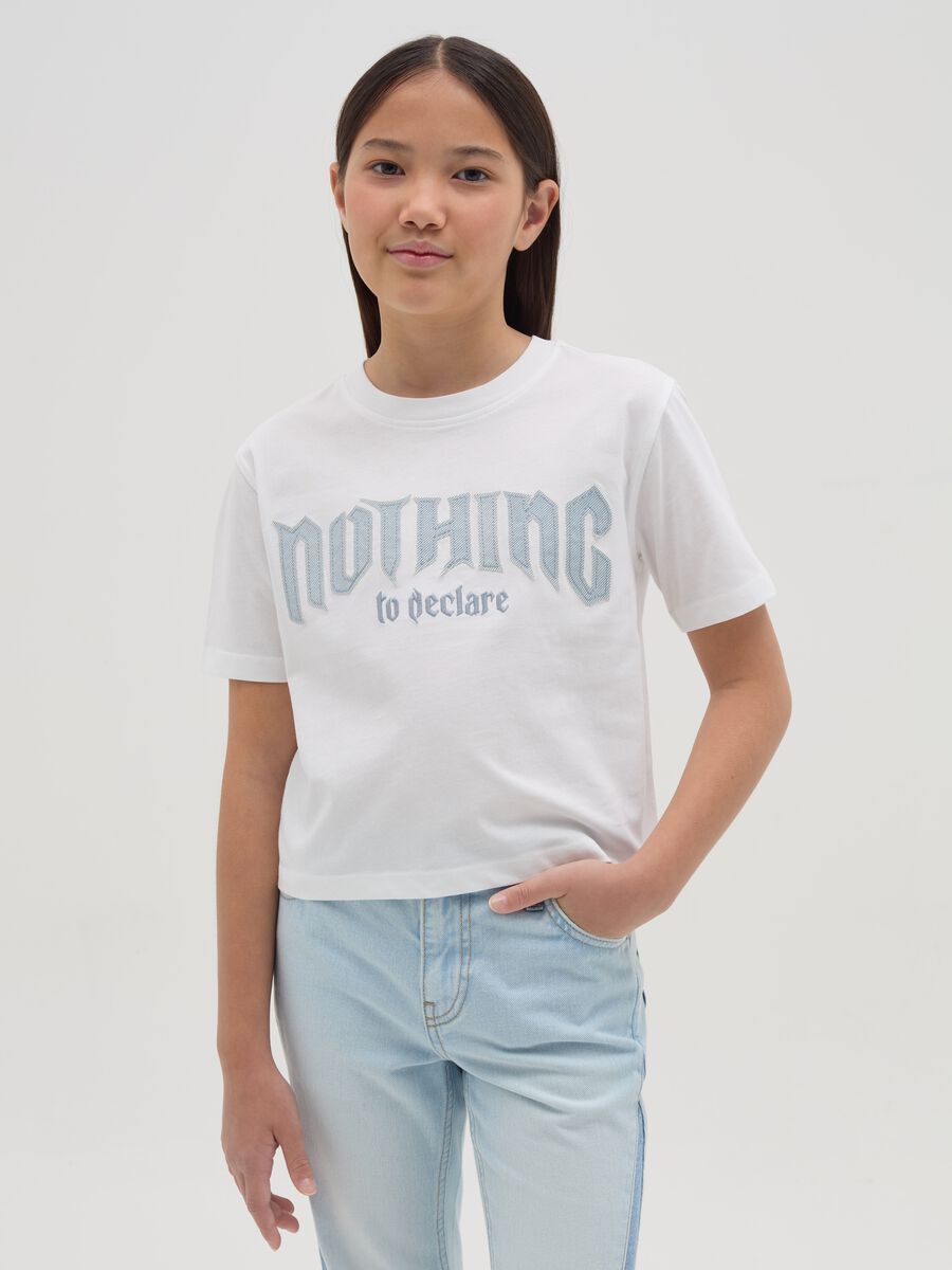 Cropped "Nothing to declare” T-shirt in cotton_0