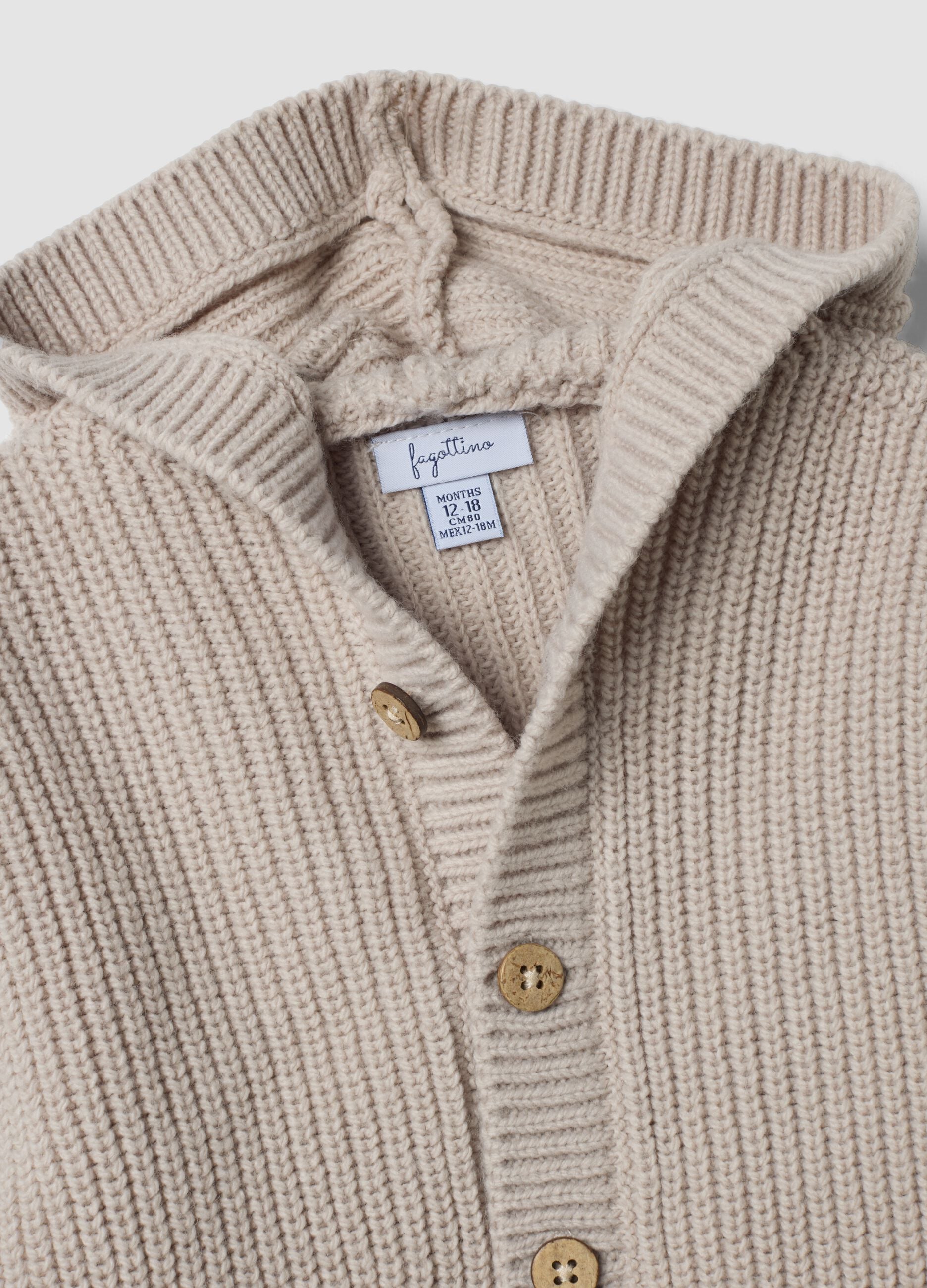 Grey V-neck hooded knitted cardigan, regular fit