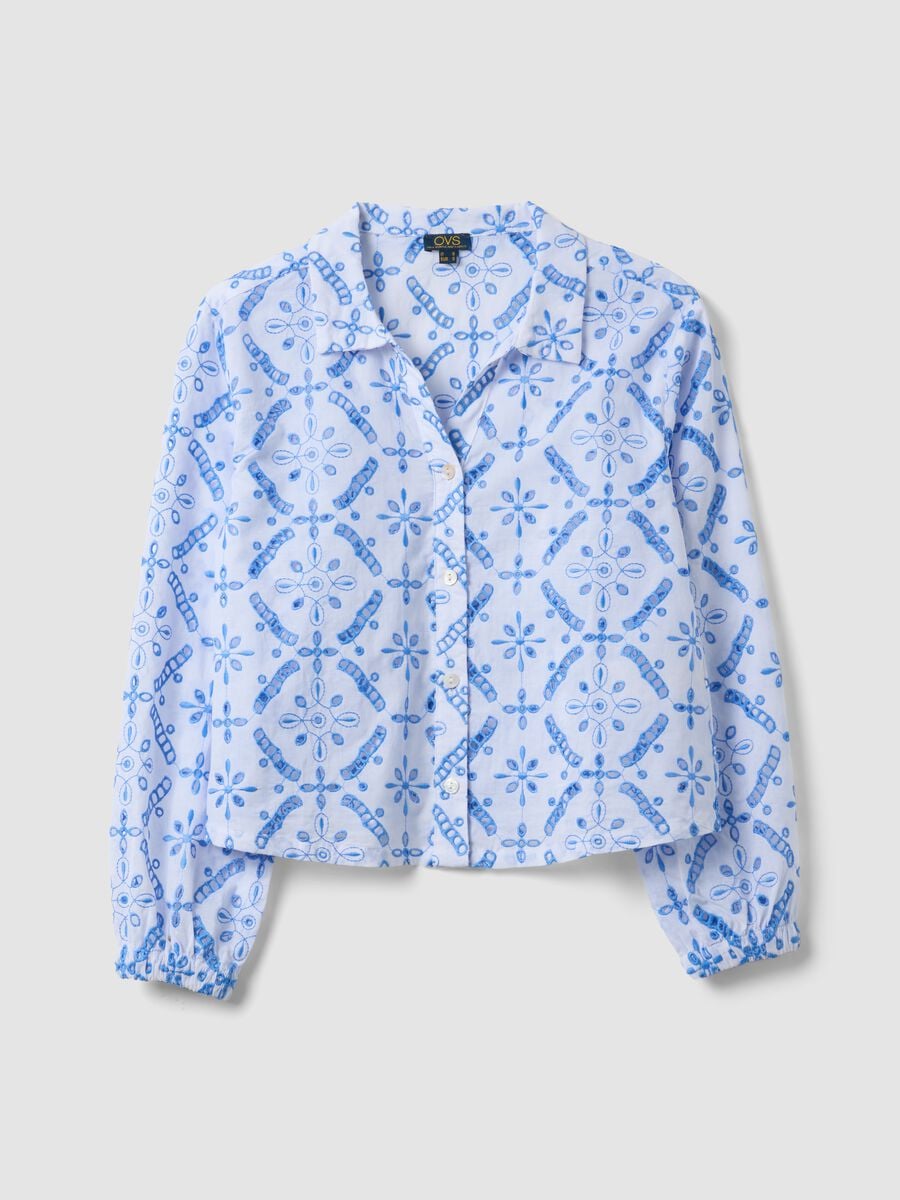 Blue organic cotton shirt with all-over print_4