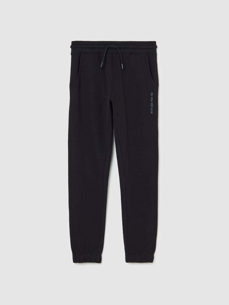 Jogger neri da ragazzo in puro cotone regular fit con scritta_3