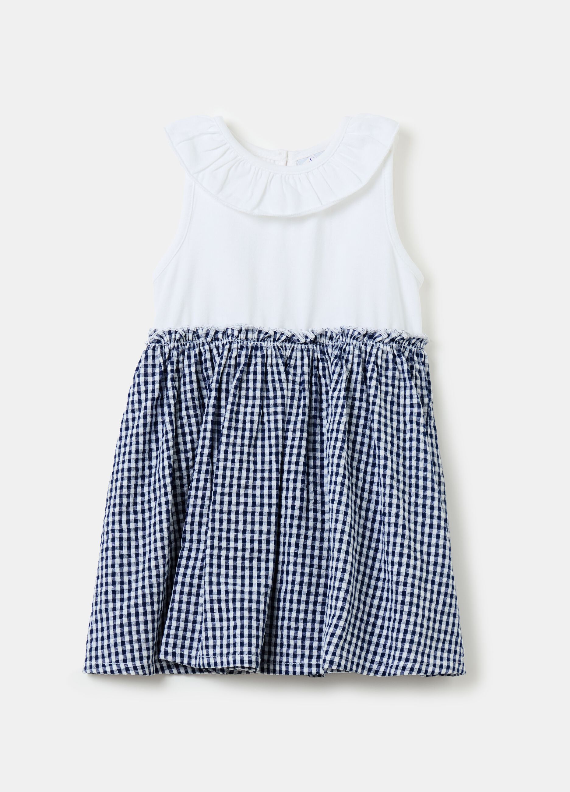 Sleeveless dress with gingham skirt