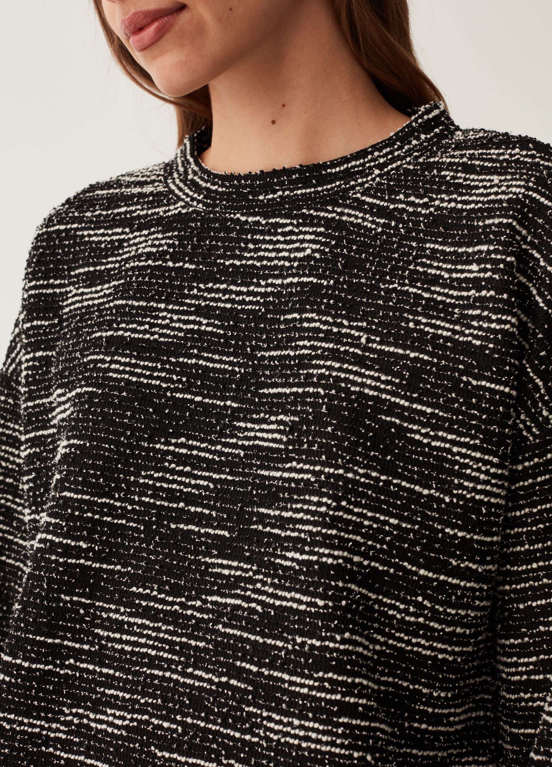T-shirt a maniche lunghe effetto tweed_3