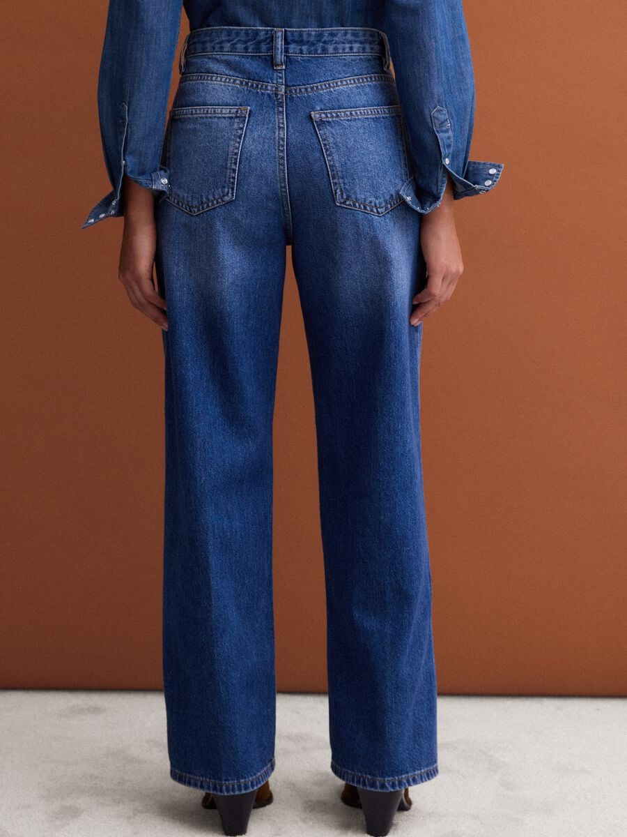 Jeans denim blu in puro cotone straight fit_3
