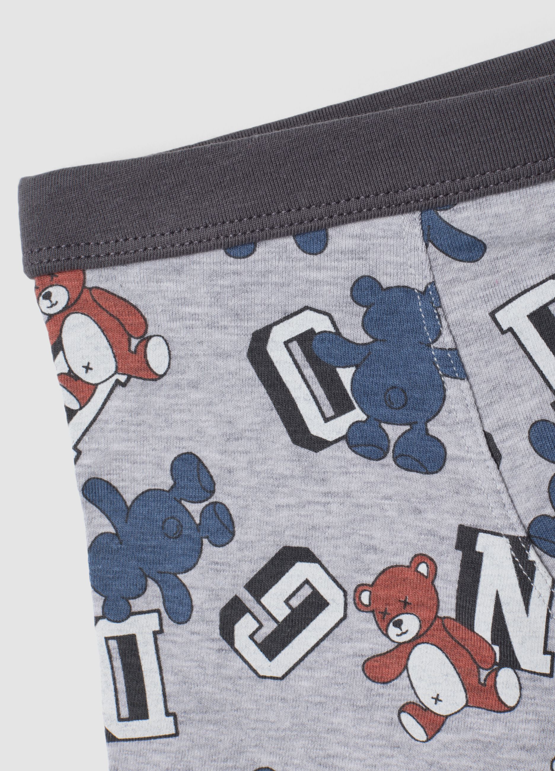 Tripack di boxer midi grigi in cotone organico elasticizzato con fantasia animali