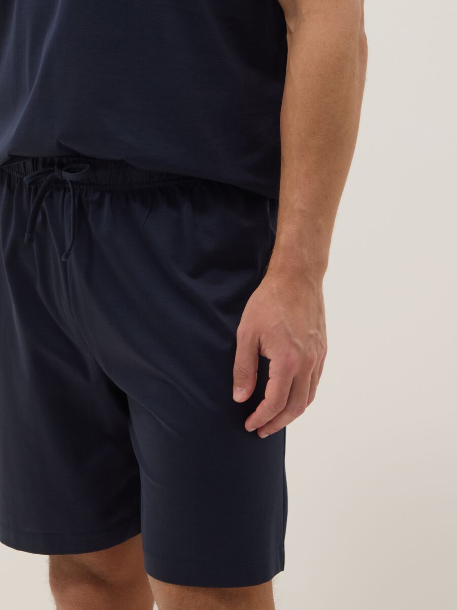 Regular fit short blue cotton pyjamas with Henley collar_3