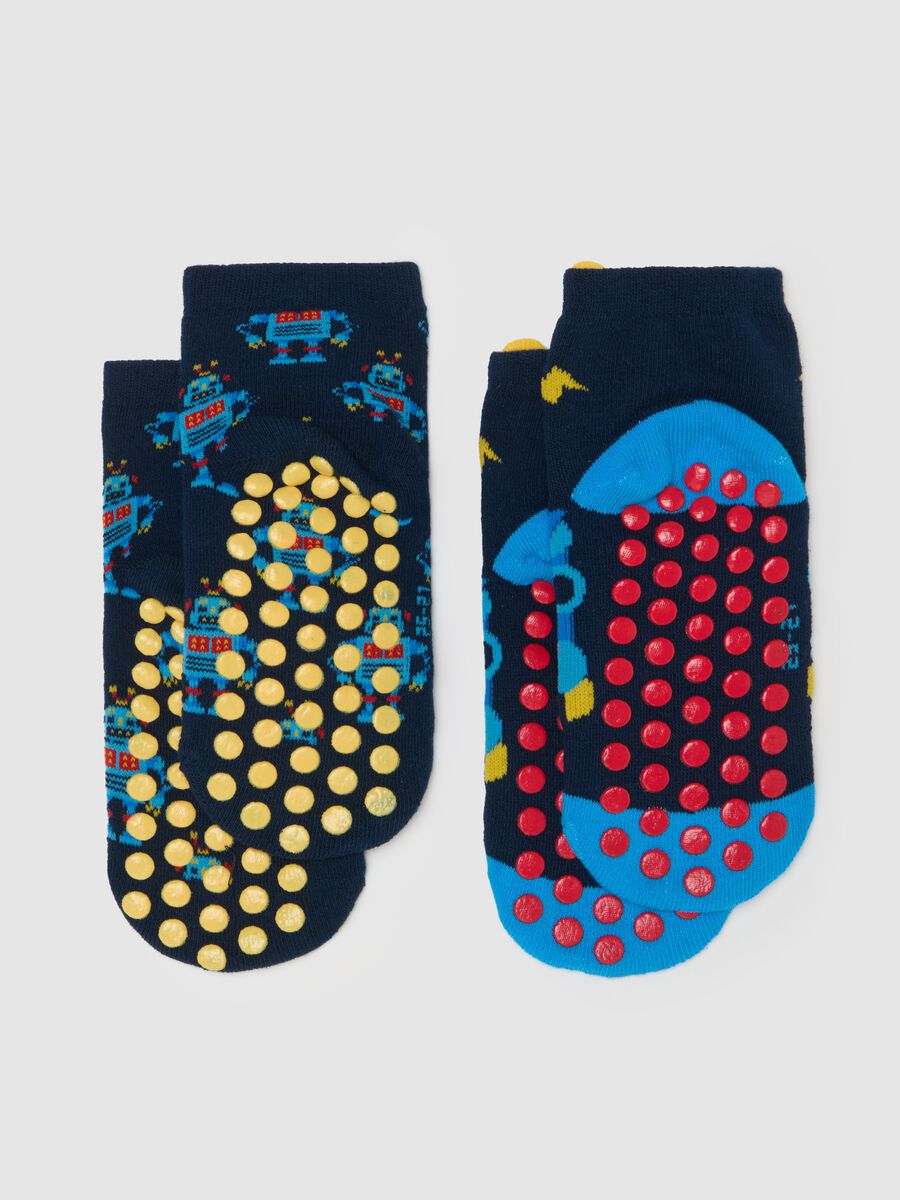 Two-pair pack slipper socks with robot design_1