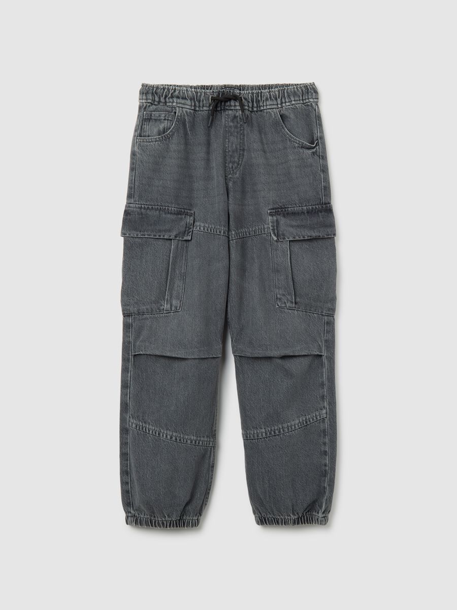 Jogger cargo in denim grigio da ragazzo in puro cotone relaxed fit_3
