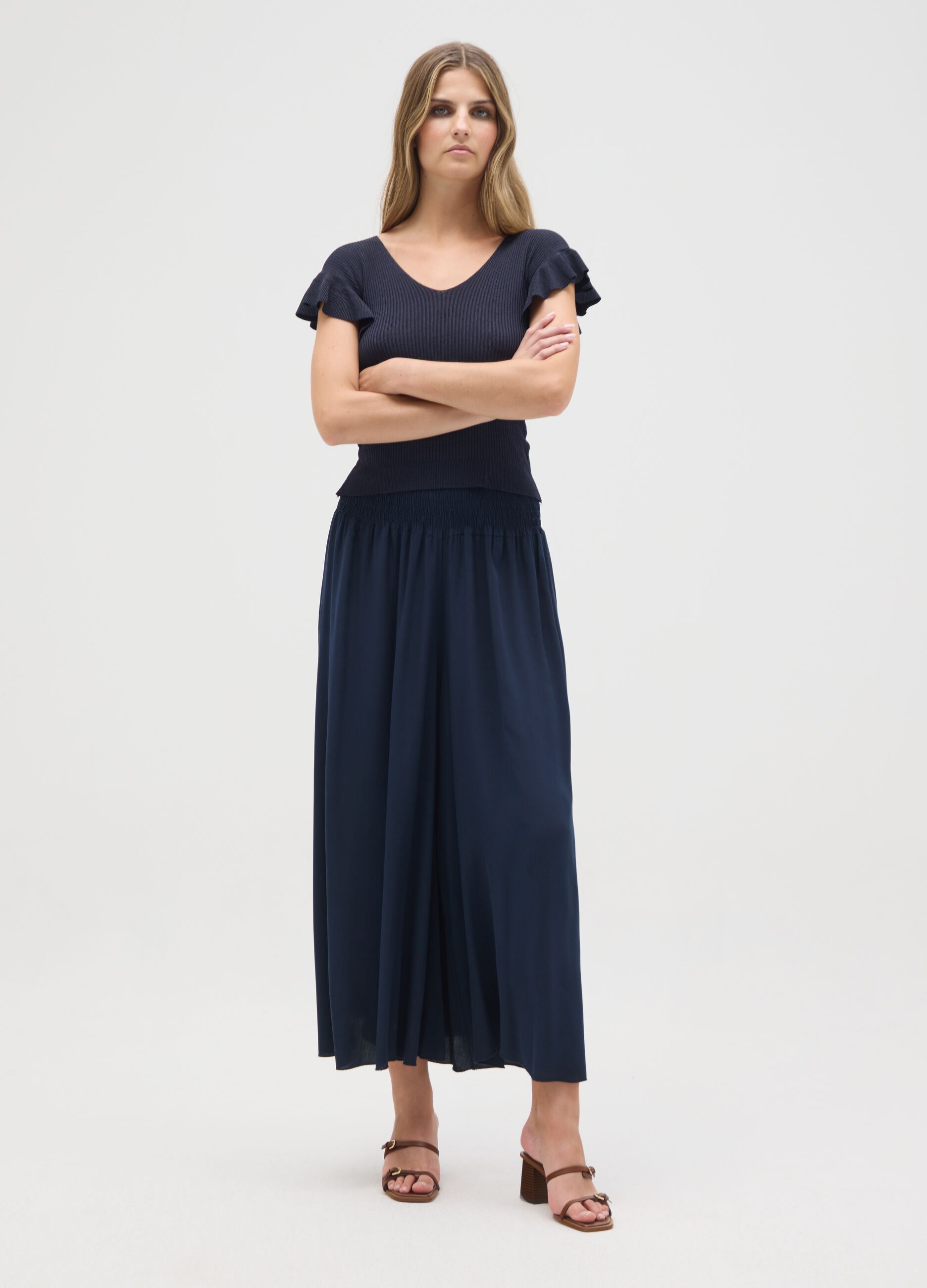 Women's trousers in pure blue viscose regular fit