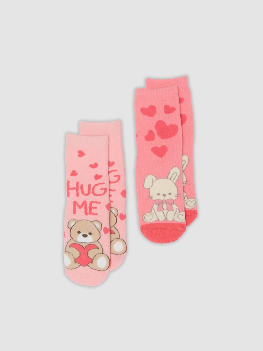 2-pack pink non-slip socks in stretchy organic cotton_0