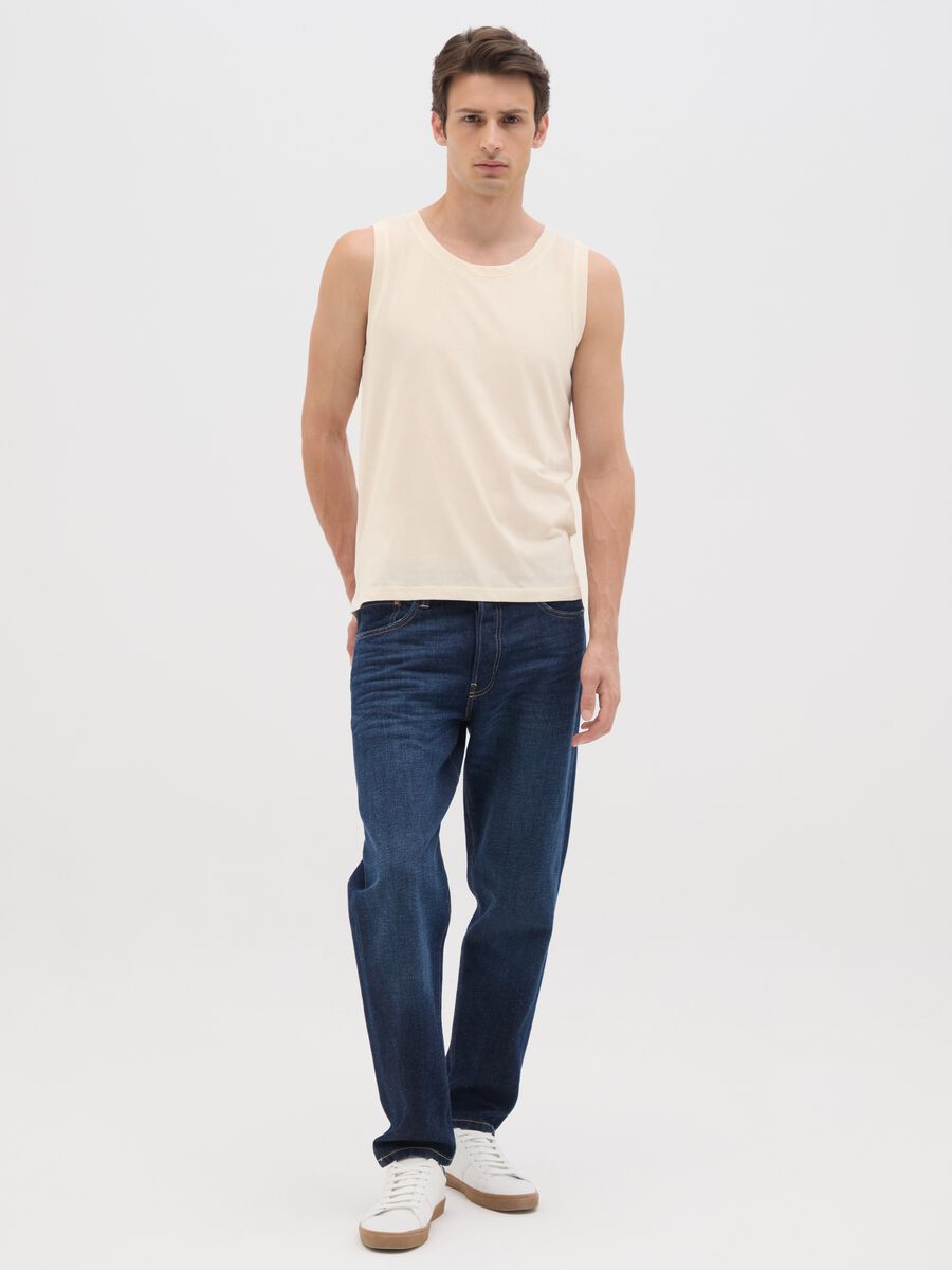 Men's Basic Tank Top in Pure Beige Cotton Regular Fit_1