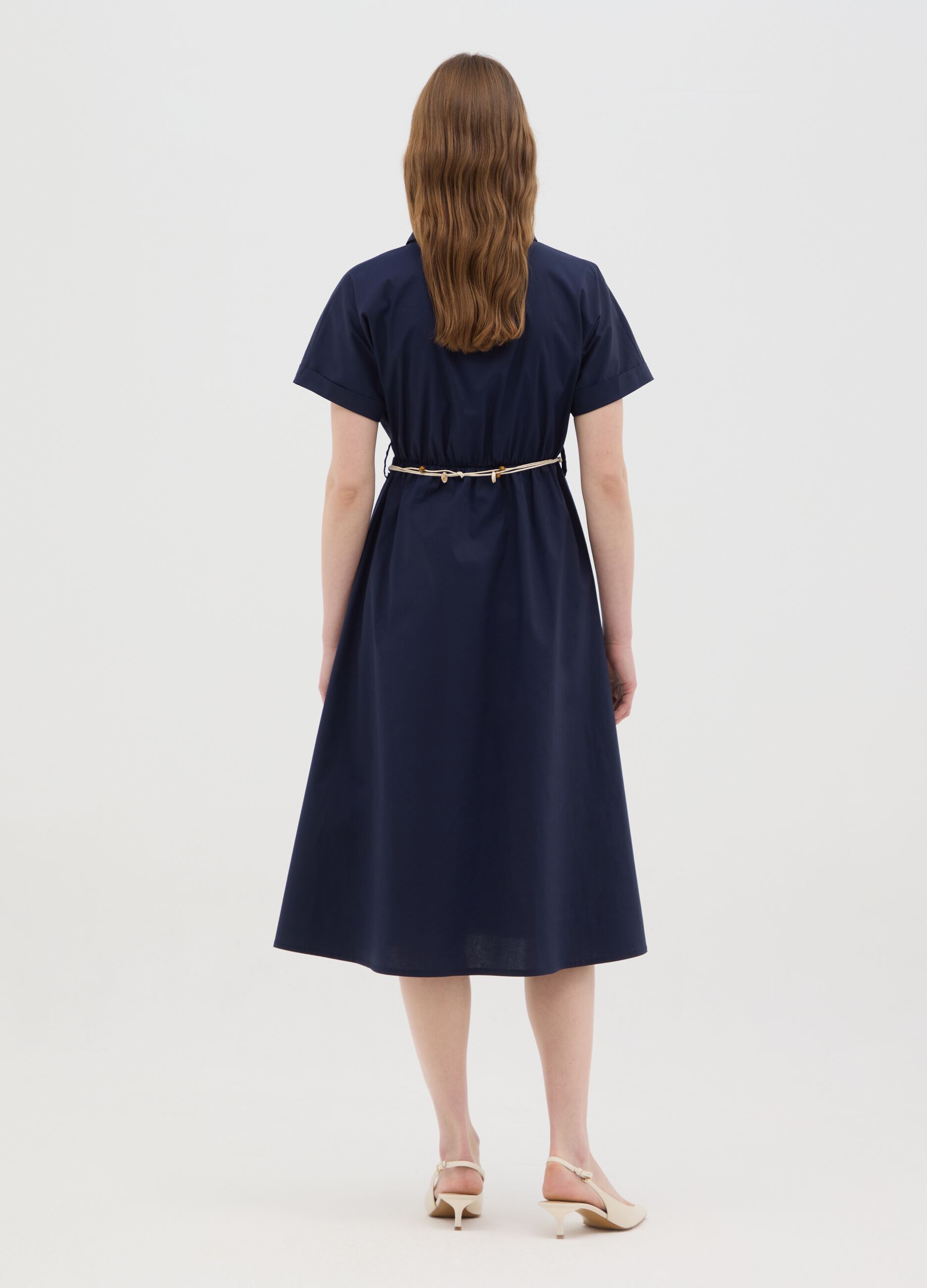 Abito midi da donna in cotone elasticizzato blu regular fit