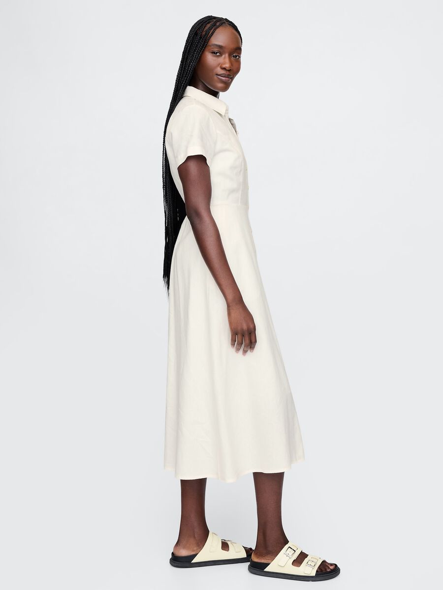 Long beige shirt dress in linen and viscose_1