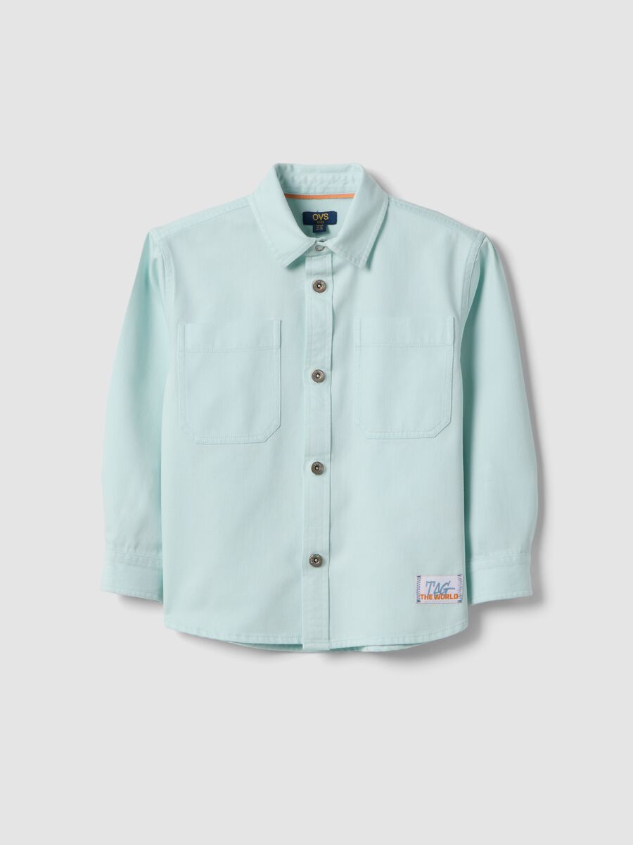 Camicia in misto cotone azzurra da bambino oversize fit_0